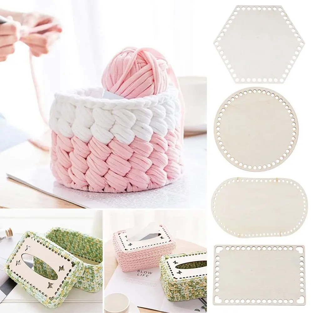 

2pcs/set Bag Making Template Embroidery Floss Organizer Natural Wooden Basket Bottom Cross Stitch Hollow Crochet Basket Base