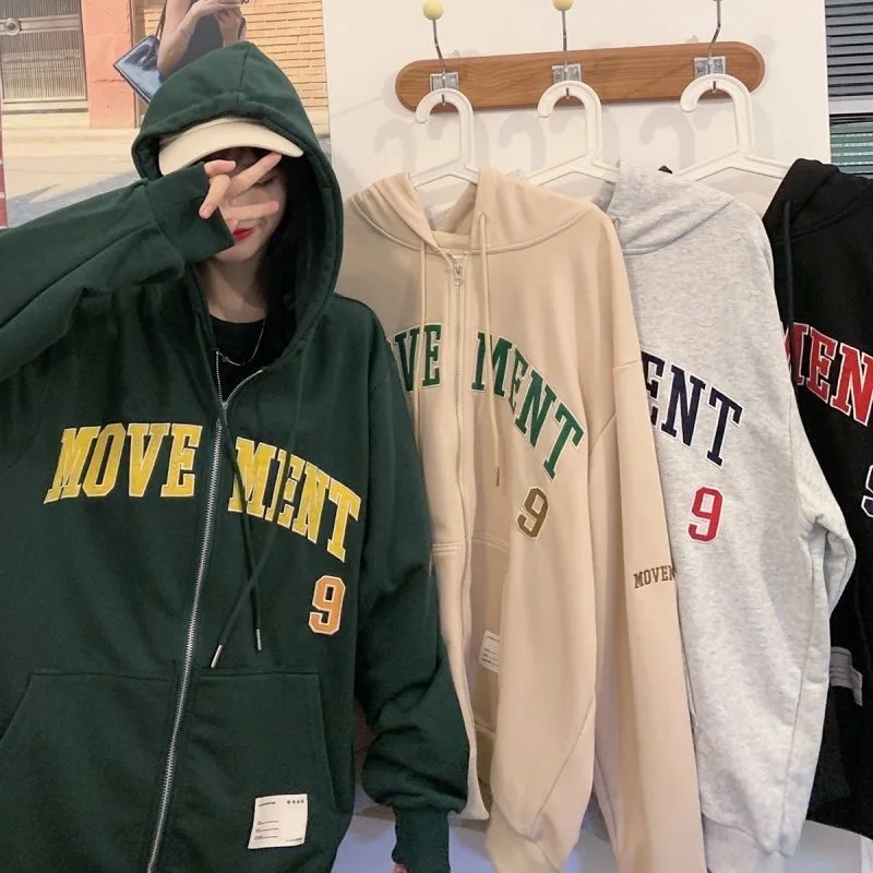 

Hoodies Women New Zipper Print Sweatshirts Retro Flame High Street 2022 Fleece Vintage Print Letter High Street Loose Coat