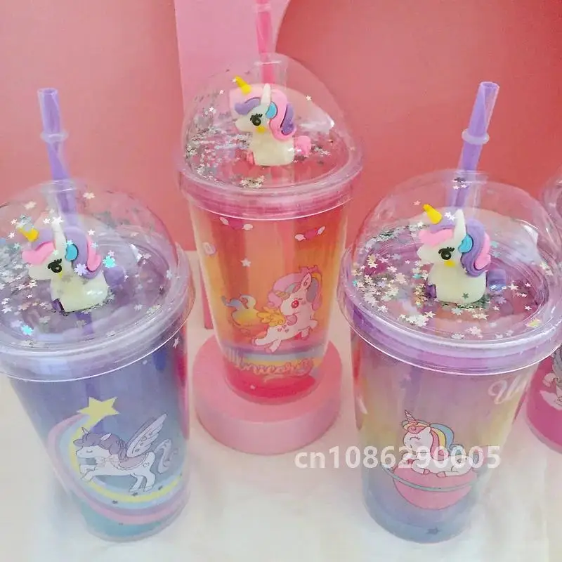 450 мл летняя соломенная чашка с единорогом двойная пластиковая для льда