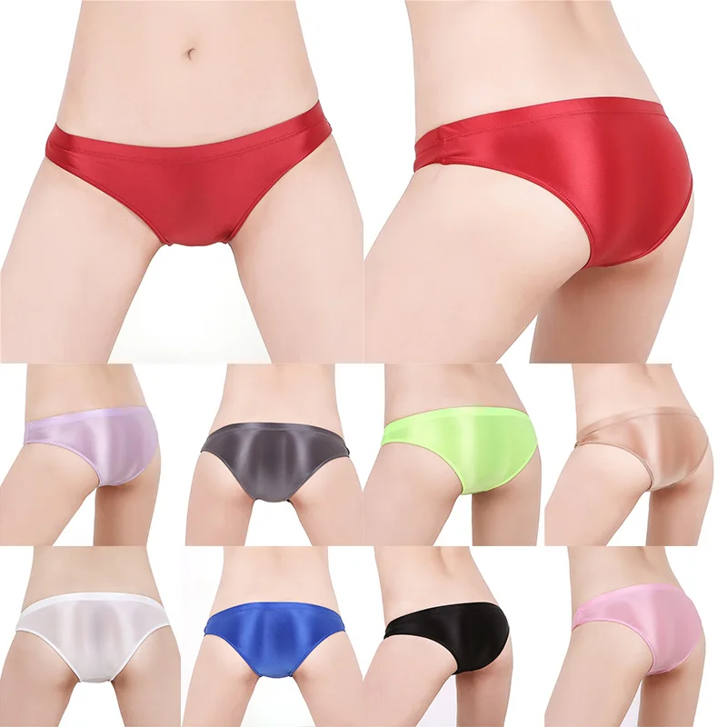 

New Underwear Spandex Lingerie Low Waist Women Briefs Glossy Satin Shiny Smooth Silky Women's Knickers Solid Color Panties