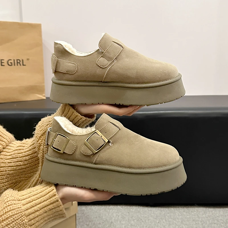 2024 женские тапочки шлепанцы зимние сапоги на платформе высокое качество кожаные