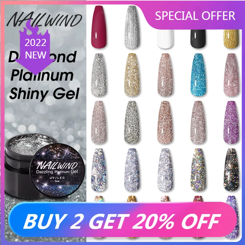 

NAILWIND 5ml Shiny Glitter Gel Nail Polish Semi Permanent UV Varnish Dazzling Nail Glue Top Coat Gel Polish Nail Art Decoration