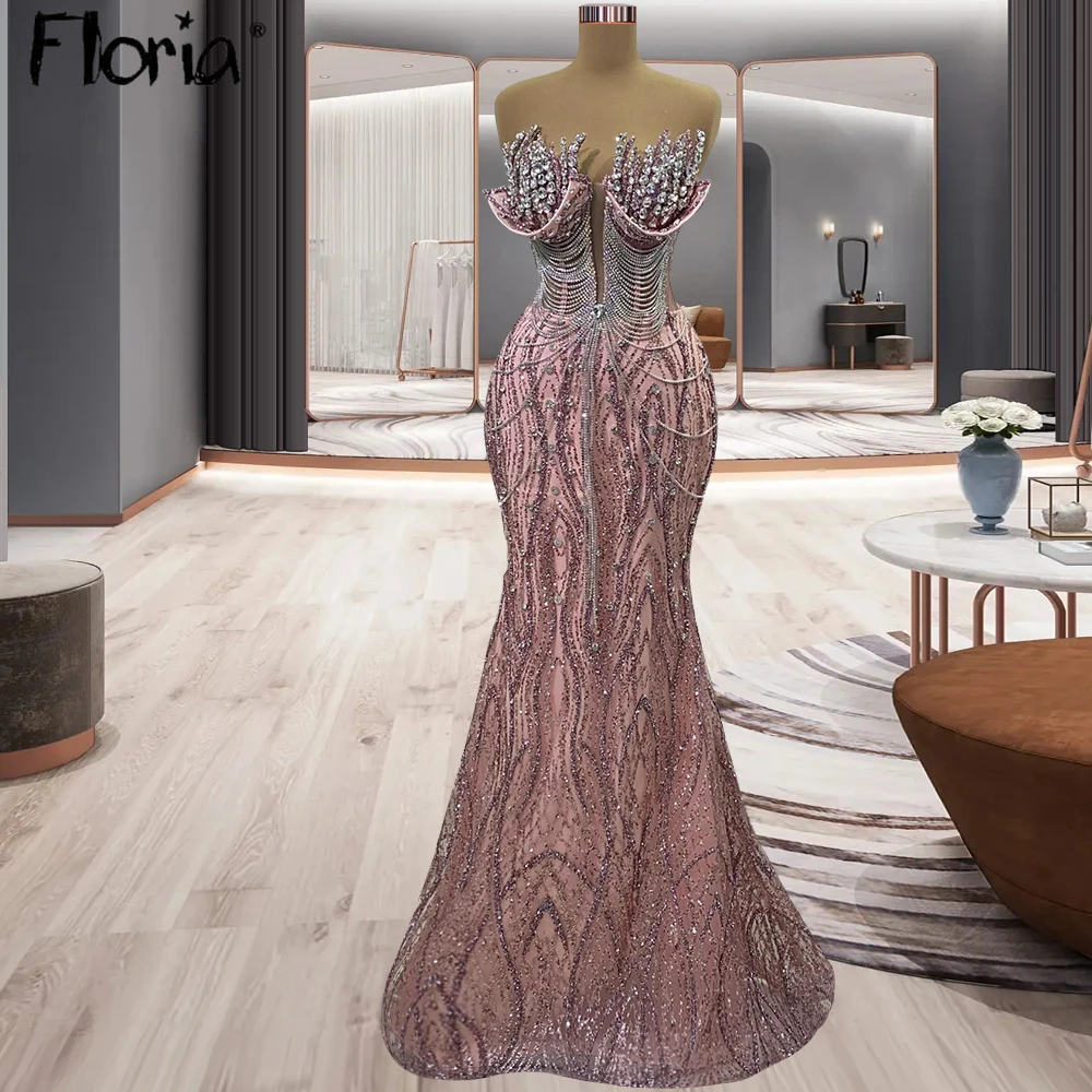 

Dubai Blush Pink Mermaid Evening Dress Silver Tassel Corset Wedding Party Gowns Gorgeous Vestidos De Fiesta Birthday Party Wear