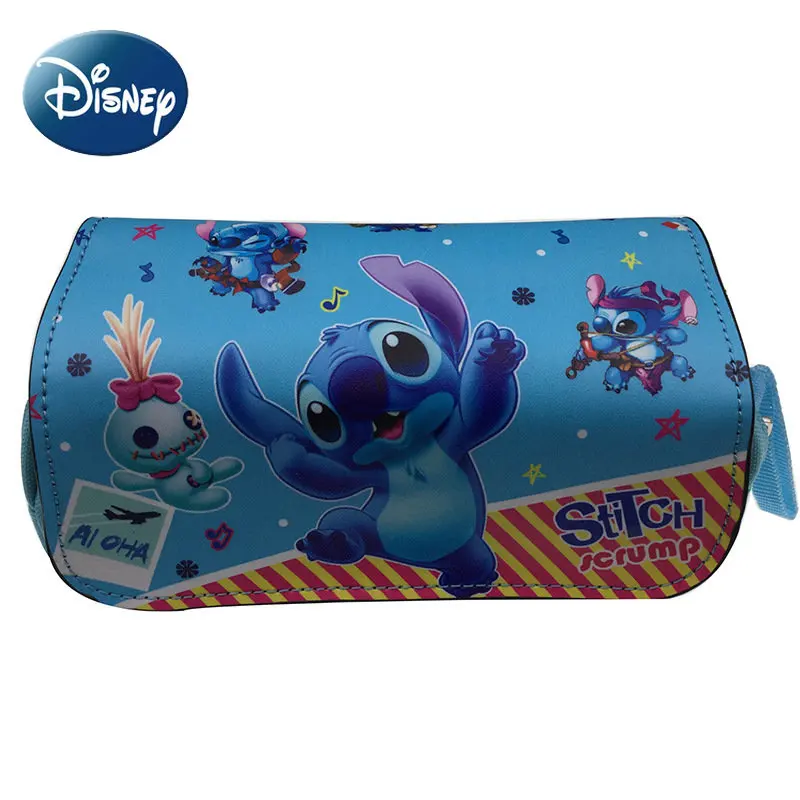 

Disney Stitch Student Stationery Bag for Boys and Girls Large Capacity Double Layer Zipper Pencil Case 2023 New Free Shipping