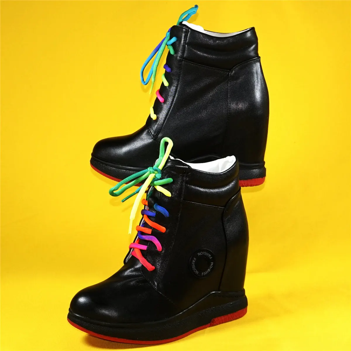 2023 Fashion Sneakers Women Lace Up Genuine Leather Wedges High Heel Pumps Female Round Toe Platform Ankle Boots Casual Shoes