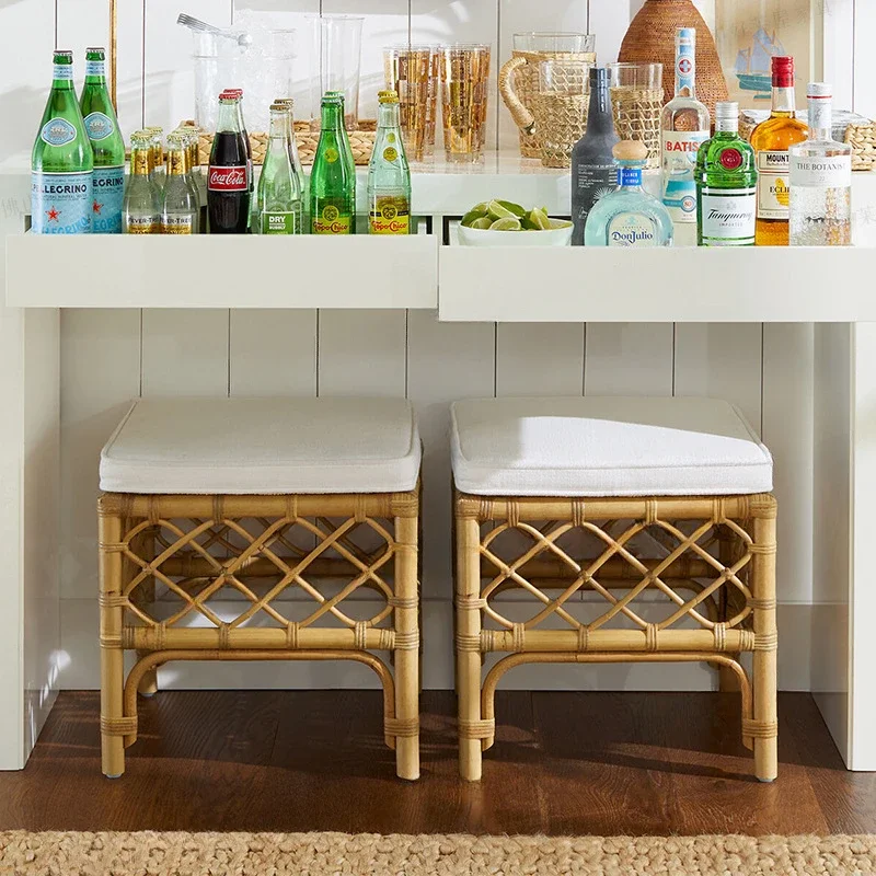 Табуретка из ротанга в стиле Ins мебель массива дерева для смены обуви скамейка