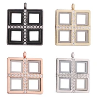 10pcs cross drill four square living memory floating locket alloy pendant charm jewelry making necklace keychain for women men