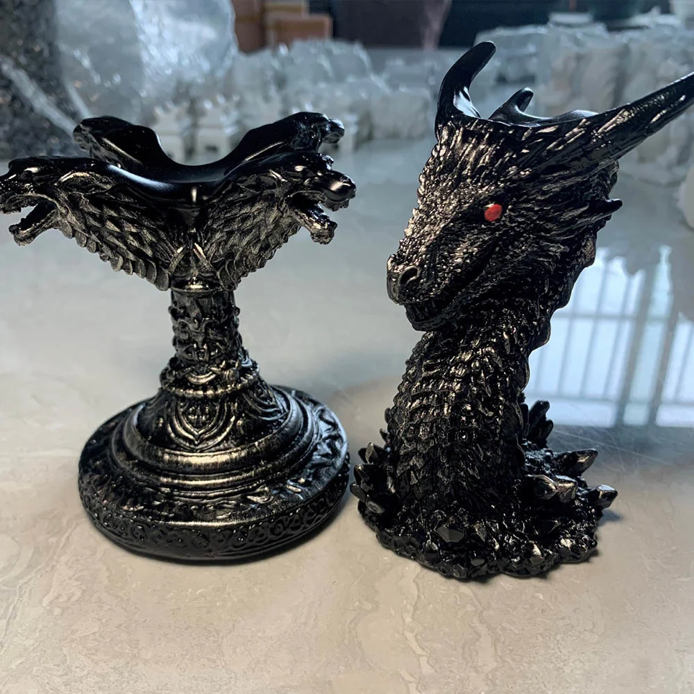 

Retro Evil 4 Headed Wolf Dragon Head Resin Statue Craft Ornaments Crystal Ball Base Magic Ball Display Stand Furniture Decor