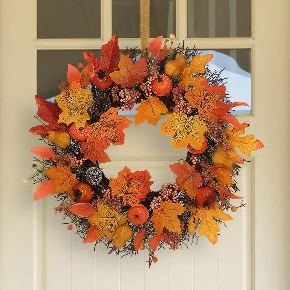 

Halloween Party Decoration Vibrant Maple Leaf Wreaths Realistic Low-maintenance Front Door Decorations for A Festive Fall