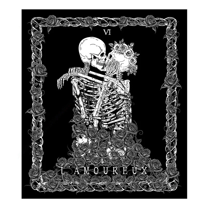 

LUDA Skeleton Tapestry Kissing Couple Tapestry Black Tarot Tapestry Human Skeleton Tapestry Suitable for Room