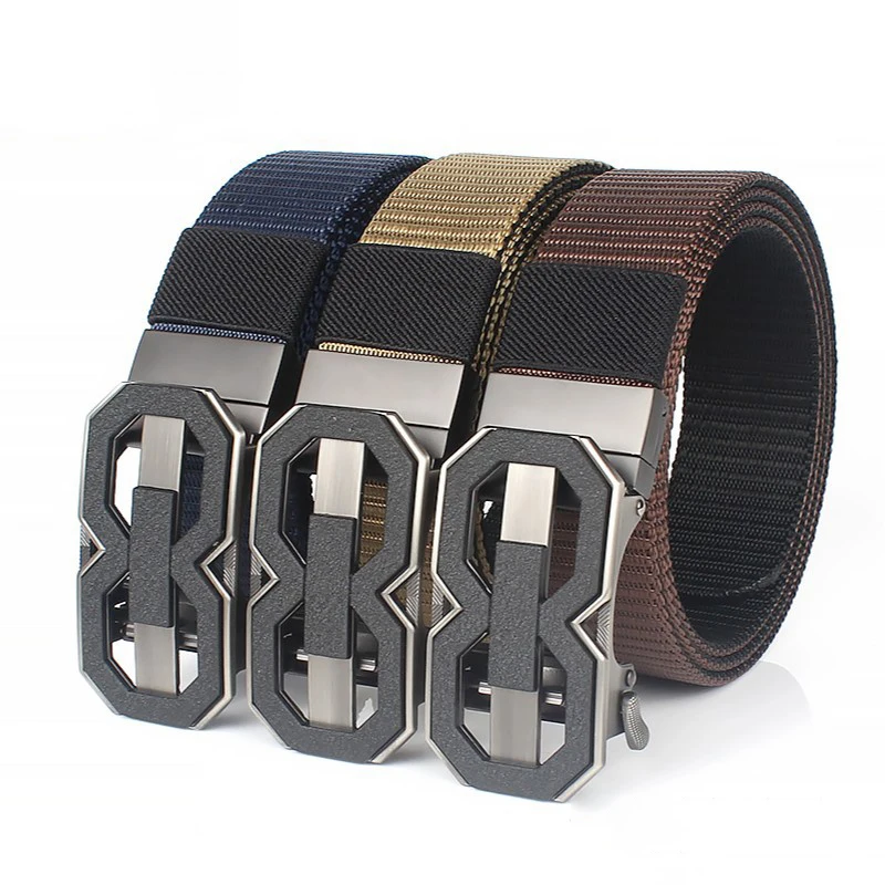 Fashion Rotating Automatic Buckle Nylon Belt Men's Casual Canvas Business Double-sided Braided Belt Youth All-match Waistband