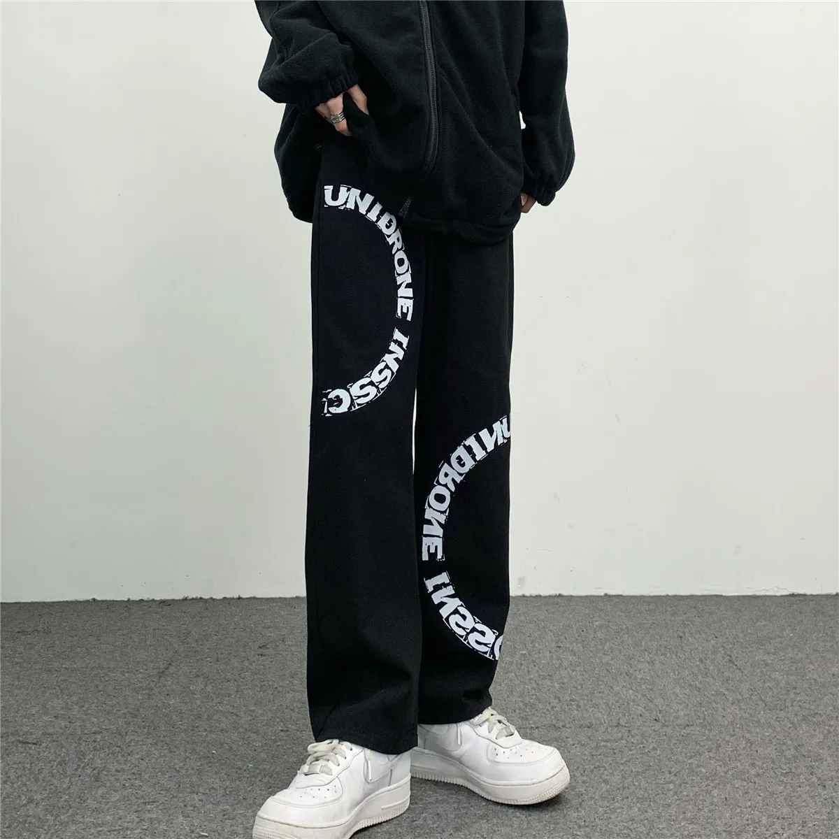 Semicircle Alphabet Print Straight Jeans Trousers Y2k Pants Wide Leg Pants Women's Pants Men Clothing Loose Korean Style Jeans