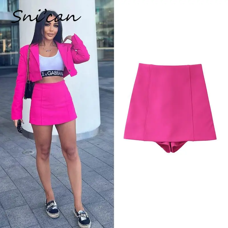 Solid Pink Shorts Skirt For Women High Waist A Line Elegant Ladies Bottom Streetwear 2022 Faldas Mujer Fashion Jupe Femme ins