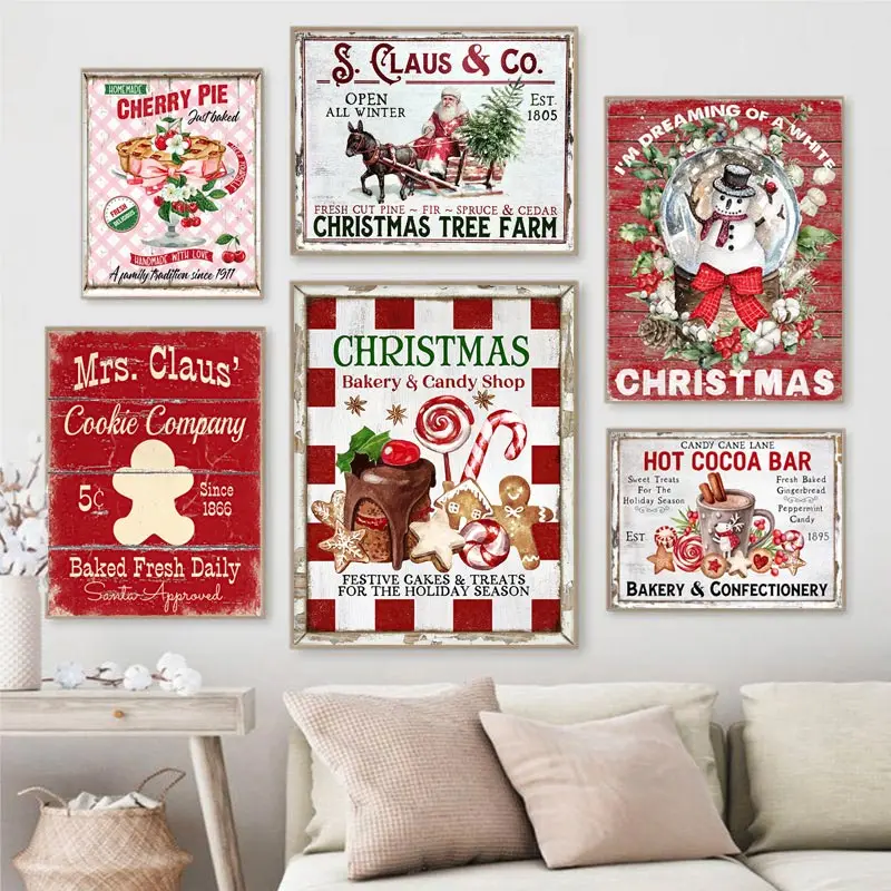 

Christmas Wall Art Print Hot Chocolate Candyland Express Gingerbread Bakery Sign Poster Vintage Canvas Painting Kitchen Decor