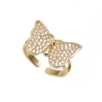 trendy gold plated zircon ring copper punk sweet butterfly rings for women prom party open korean jewelry drop shipping