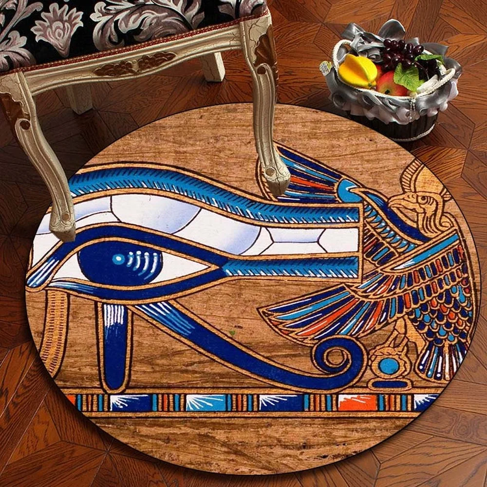 

CLOOCL The Eye of Horus Egyptian Symbols Carpet Eye Pattern Round Carpet Home Decor Anti-slip Round Rug for Bedroom Chair Mat