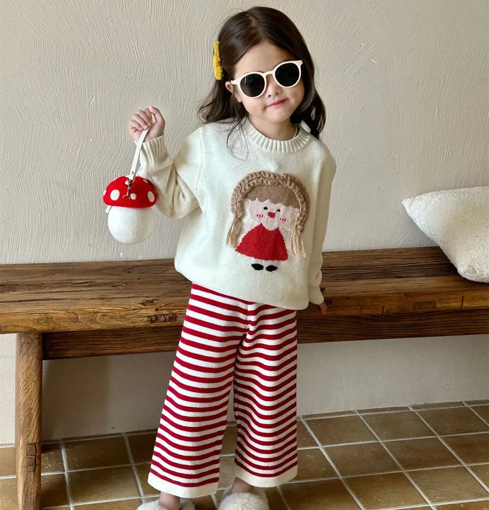 

2 шт., детский хлопковый трикотажный свитер и трикотажные брюки