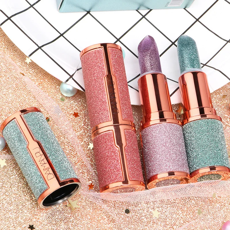 Glitter Matte Lipstick Waterproof Long Lasting Temperature Change Diamonds Lipstick Non Stick Red Pink  Lip Tint Makeup Cosmetic