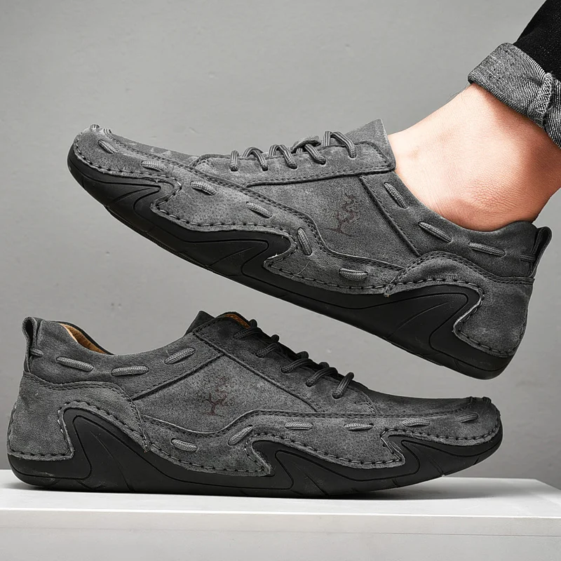 Men Casual Shoes Leather Fashion Male Sneakers Handmade Breathable Mens Loafers Walking Luxury Brand Boat Shoes Plus Size 38-48