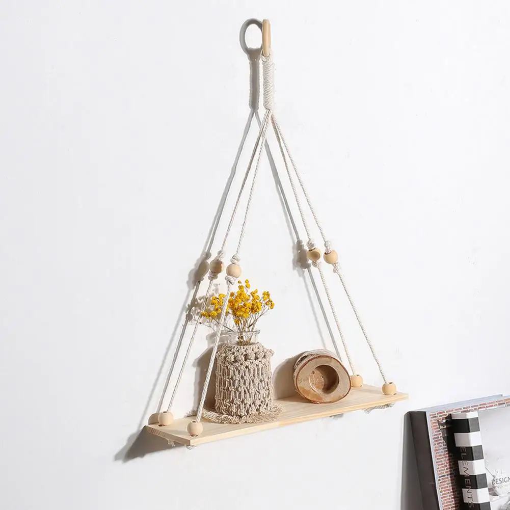 Shelf Bohemian Style Wood Wall Shelf With Beads Rustic Floating Shelf For Bedroom Room Decor Wall Hanging Shelf