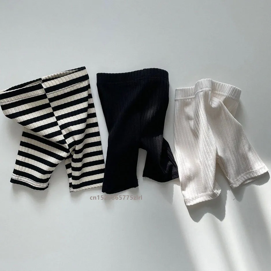 

2023 Baby Girl Shorts Ribbed Elastic Striped Trousers Pants Fashion Kids Casual Infant Clothing Korean Style Children Short 0-7Y