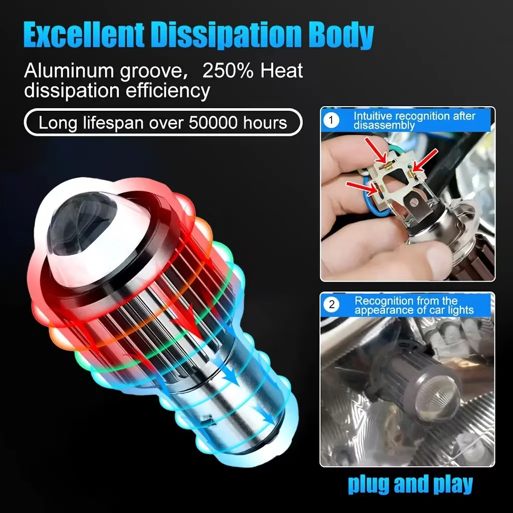 H4 Светодиодные Лампы Для Мотоциклетных Фар 3570 CSP С Белыми Линзами