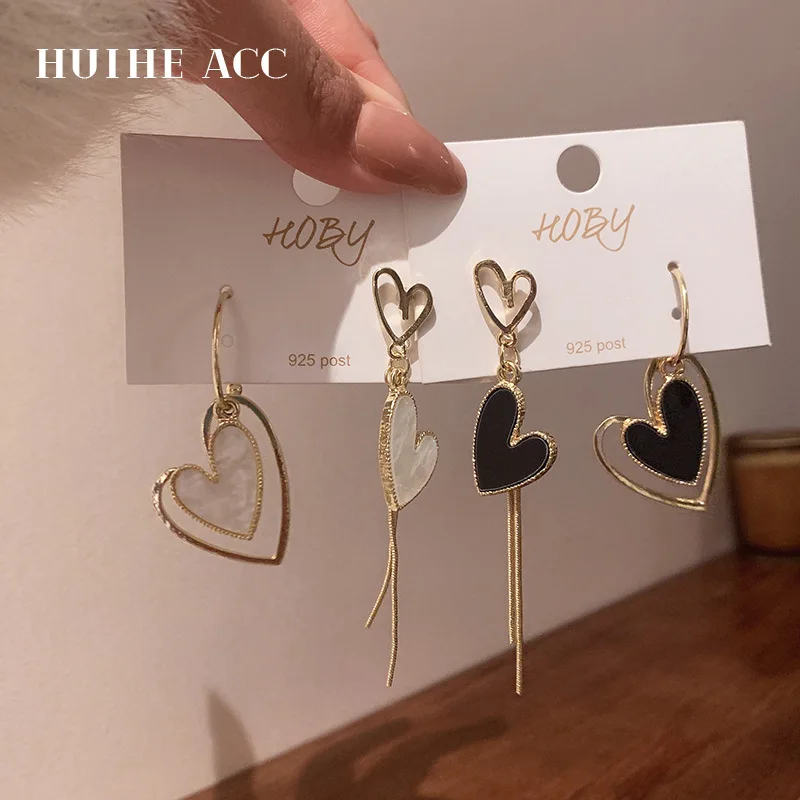 

Silver Needle Asymmetric Love Earrings Korean Fashion Sweet Girl Heart Ins Style Personality Trendy Temperament