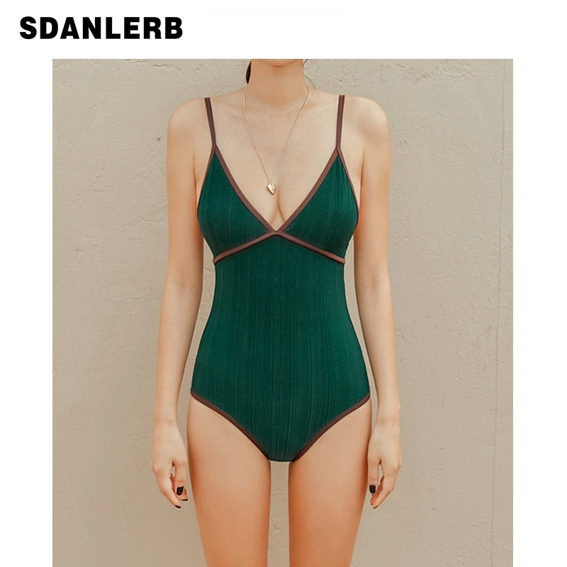 

Sexy Swimsuit Women's 2022 New Fashion Siamese Cover Belly Thin Hot Spring Swimming Suit V-neck Monokini One-piece Swimwear