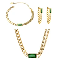 geometric square zircon inlaid necklace for women men vintage square green crystal necklaces bracelets earrings luxury jewelry