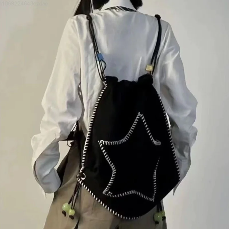 

Y2K Women Casual Kawaii Book Backpack Star Black Shoulder Bags Leisure Crossbody Bag Kids Travel Girls Ladies Student Schoolbag