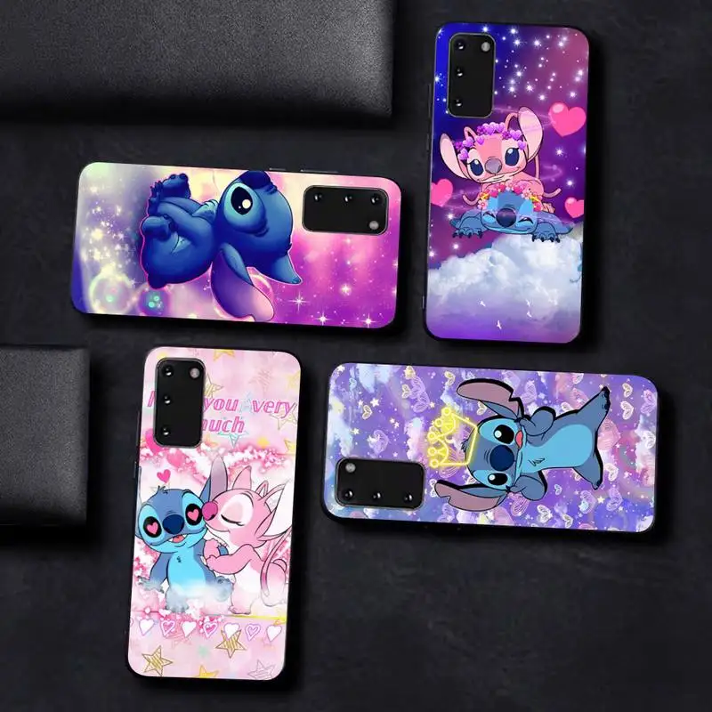 

Bling Angel Kiss Stitch Pink Bubble Phone Case for Samsung S10 21 20 9 8 plus lite S20 UlTRA 7edge