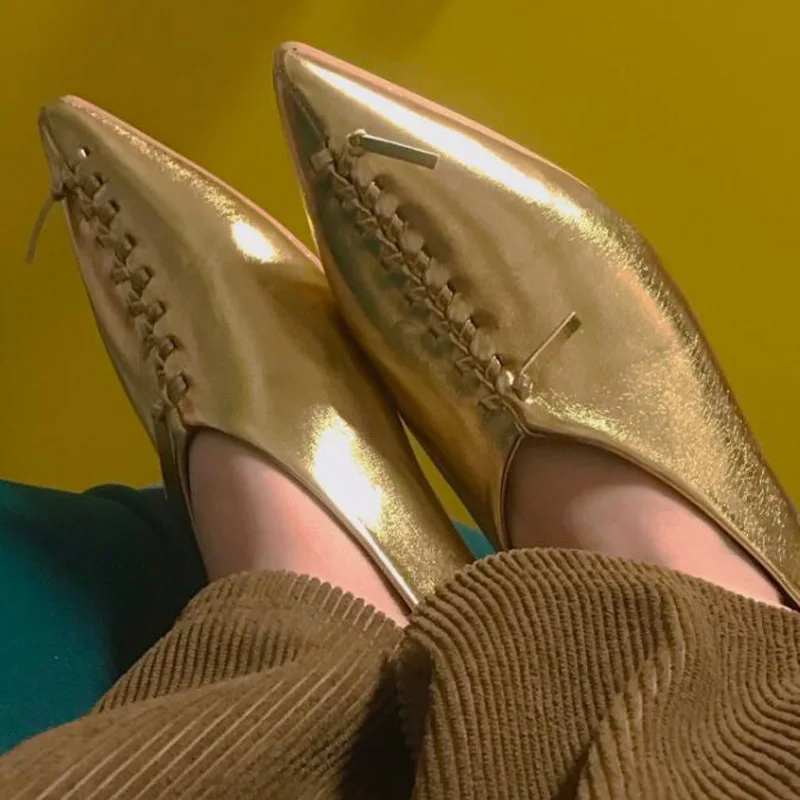 Brand Women's Flats Ladies Knit Pointed Casual Ballet Shoes Soft Pregnant Shallow Loafers Femme Ballerine Gold White Black SZ4-3