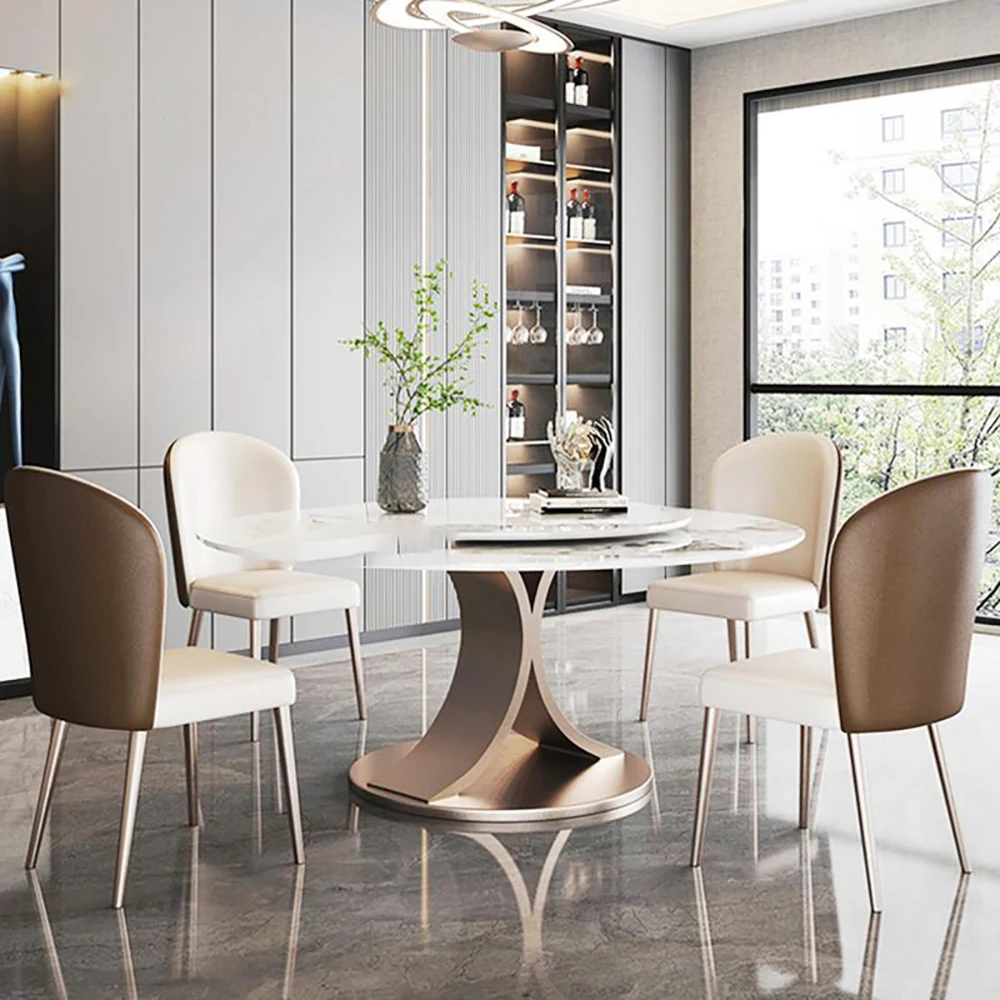 

Круглый обеденный стол с вращающимся поворотным механизмом и 6 стульями, роскошный белый обеденный стол из мрамора, современный кухонный набор мебели