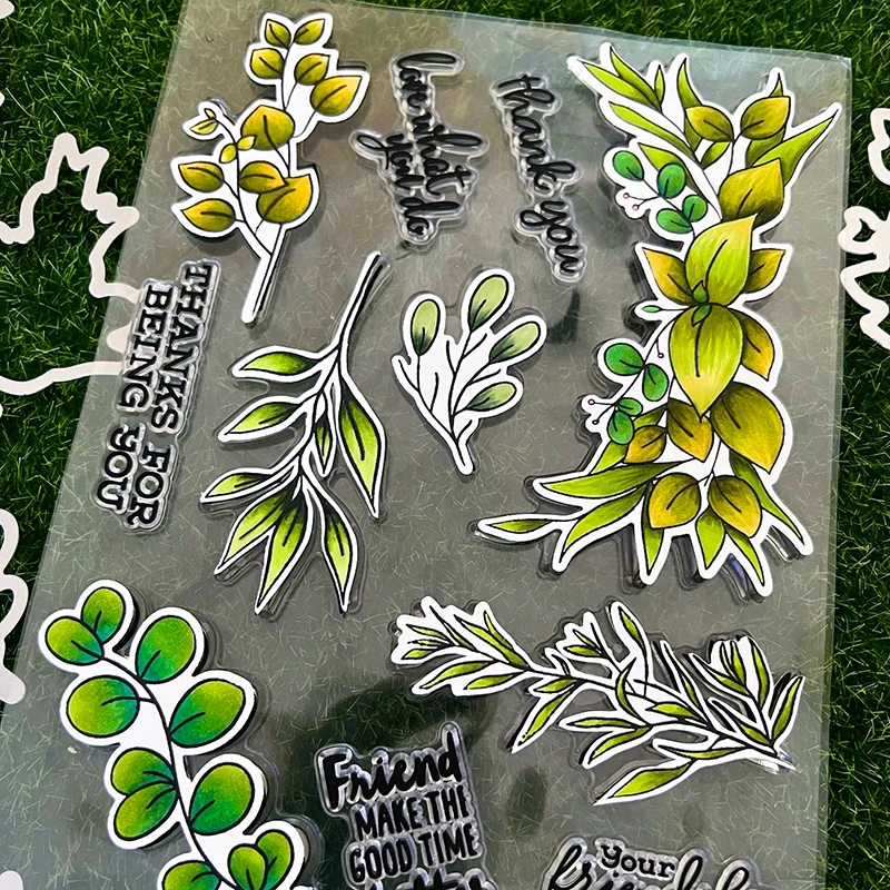 Рукавные весенние штампы с зелеными листьями прозрачный набор штампов DIY