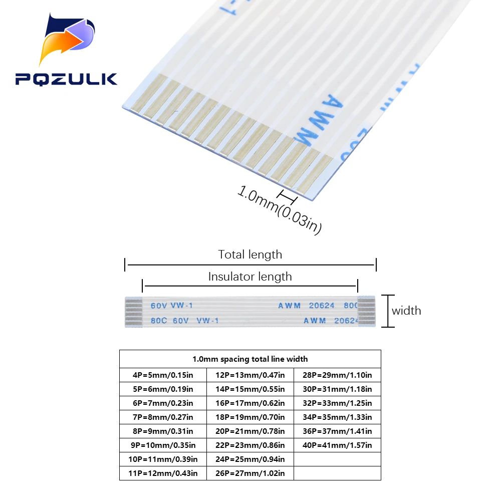 5PCS FPC FFC Ribbon Flexible Flat Cable 4/5/6/8/10/12/14/16/18/20/30/40-80Pin Pitch 0.5MM 1.0MM A-Type Wire Length