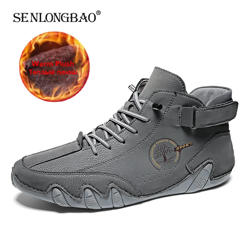 

High Quality Leather Autumn Winter Men Shoes Warm Plush Snow Boots Outdoor Fur Motorcycle Boots Ankle Boots Men's Western Boots