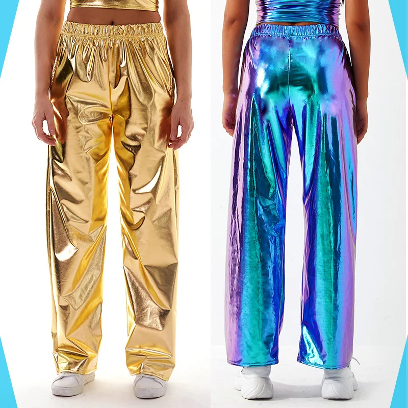 

Glossy Laser Plus Size Gold Pants Women Party Club Sexy Shiny Bottoms Trousers Dance Clubwear Costume