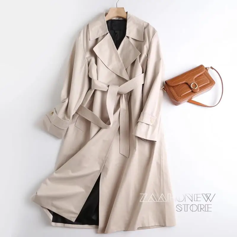 

ZAAHONEW 2022 Spring Women Solid High Quality Cotton Trench Coat Female Fashion With Belt Elegant Windbreak Outwear