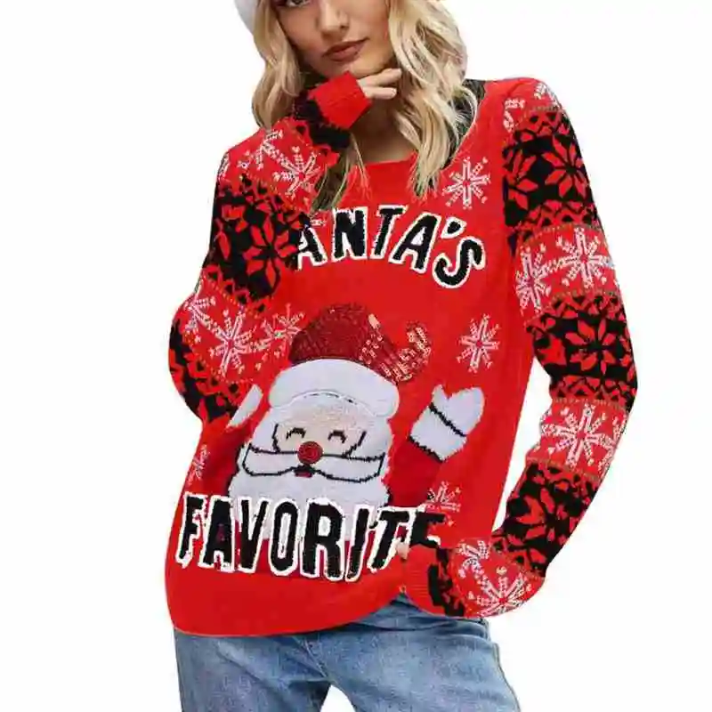 

Женский Рождественский свитер, Модный милый женский вязаный пуловер с вырезом лодочкой, снежинкой и рождественским узором для отца