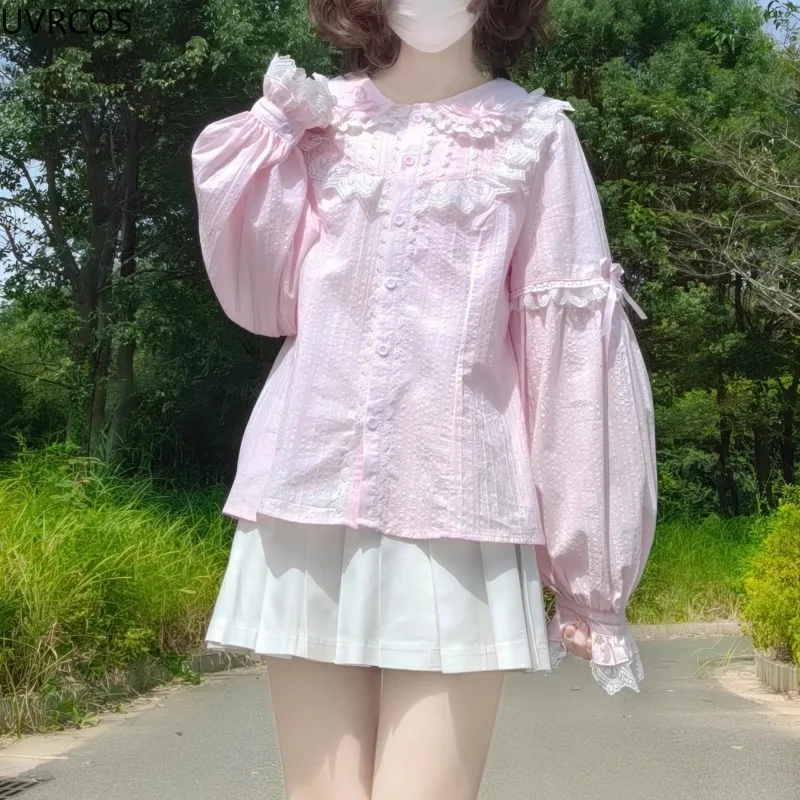 Kawaii милые рубашки в стиле Лолиты женские японские викторианские ретро элегантные кружевные лоскутные блузки с бантом женские элегантные милые внутренние топы (art.: 3920ca67ebb00) - 3920ca67ebb00