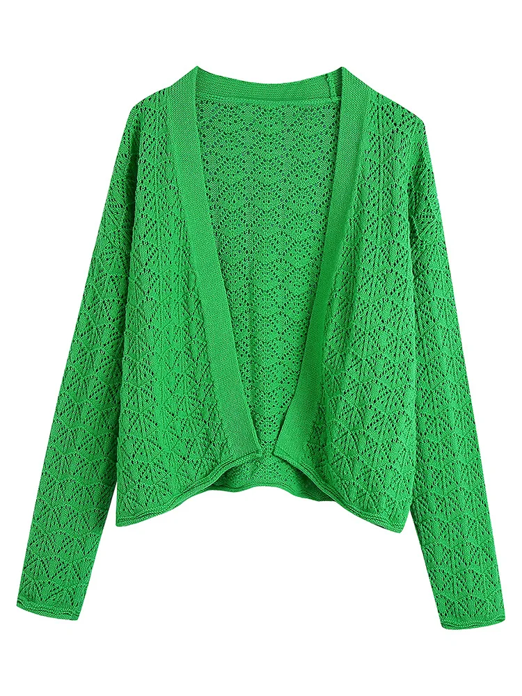 

Sweaters Cardigans Women 2022 Long Sleeve Openwork Knitted Cardigan Sweater Green Casual Loose Open Stitch Cardigan Knitwear