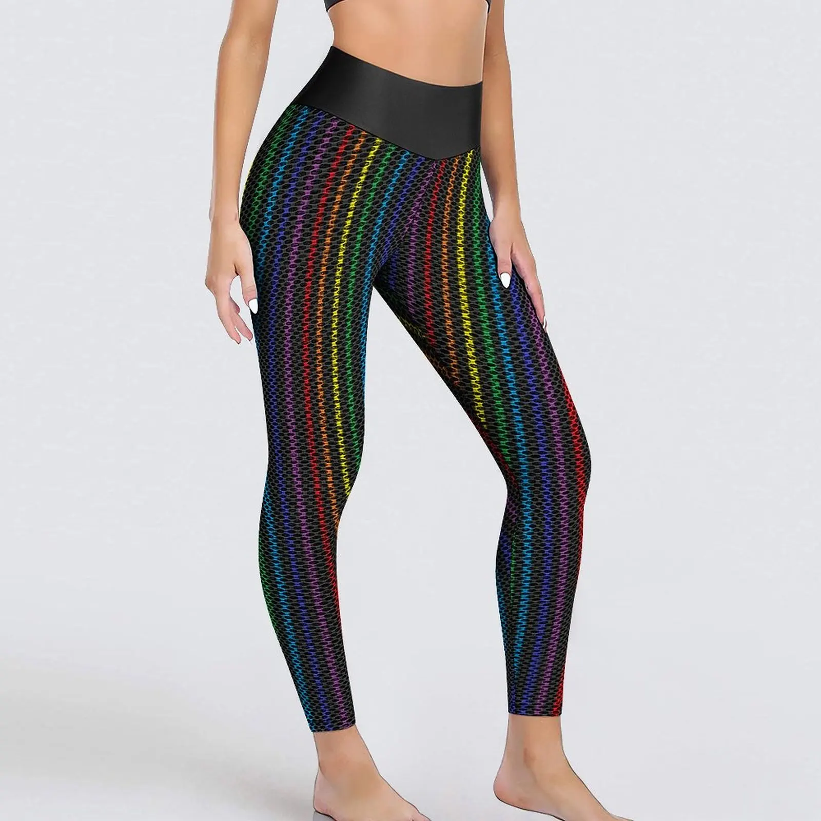 

Pinstripe Rainbow Leggings Colorful Stripes Print Gym Yoga Pants Female High Waist Sweet Leggins Quick-Dry Sports Tights
