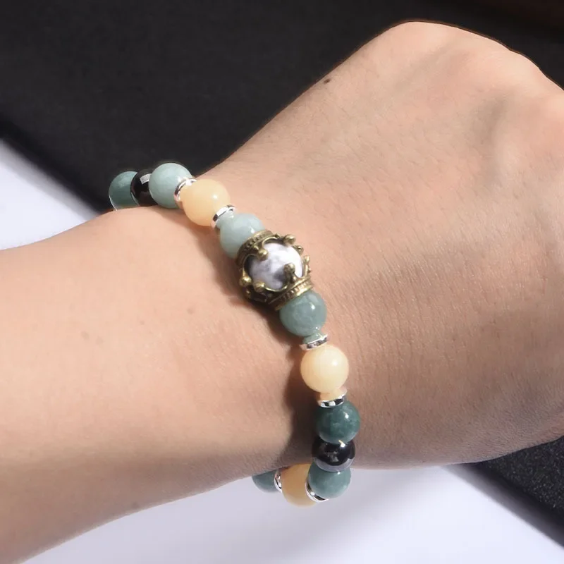 Браслет из бисера с короной и драгоценными камнями для мужчин природный топаз