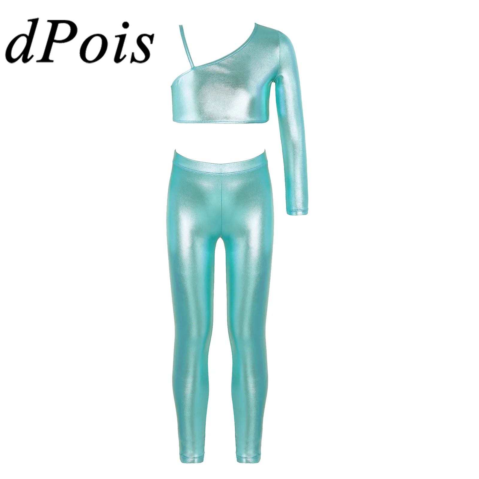 

Kids Girls Shiny Metallic Hip-hop Jazz Dance Costume Ballet Outfit Gymnastic Yoga Set Performance Dancewear Children Sportswear