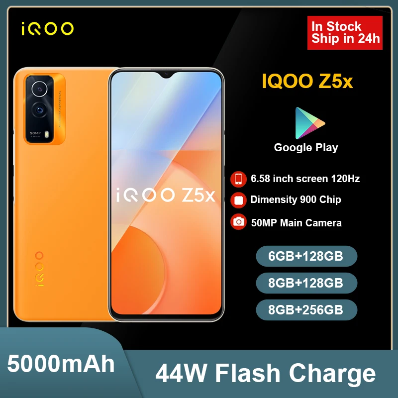 VIVO iQOO Z5x Z5 X 5000mAh Large Battery 5G Smartphone MTK Dimensity 900 120Hz Display 50MP Camera Mobile Phone 44W Fast Charge