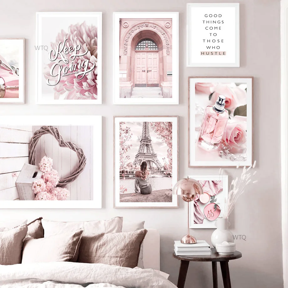 

Perfume Flower Paris Tower Woman Car Door Nordic Posters And Prints Wall Art Canvas Painting Wall Pictures For Living Room Decor