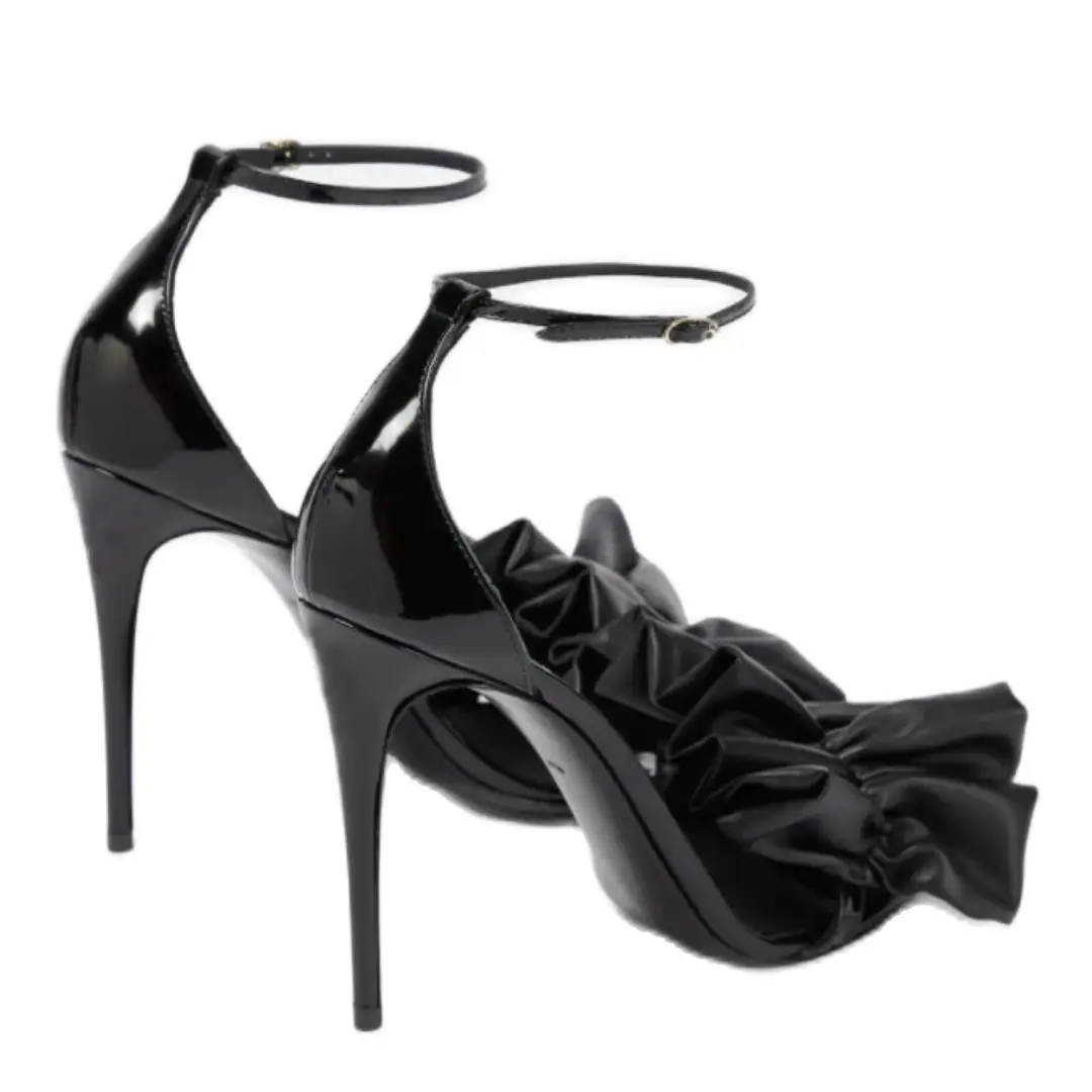 Сандалии женские плиссированные с открытым носком босоножки ремешком и пряжкой