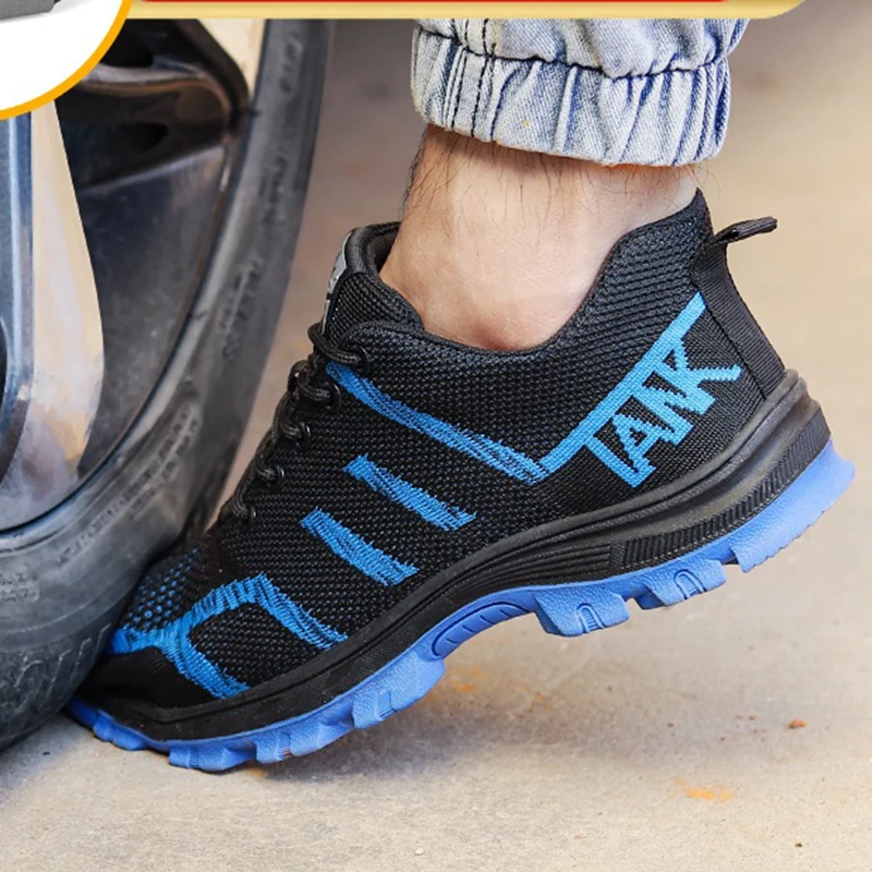 Мужские кроссовки со стальным носком вязаная защитная обувь однотонные дышащие