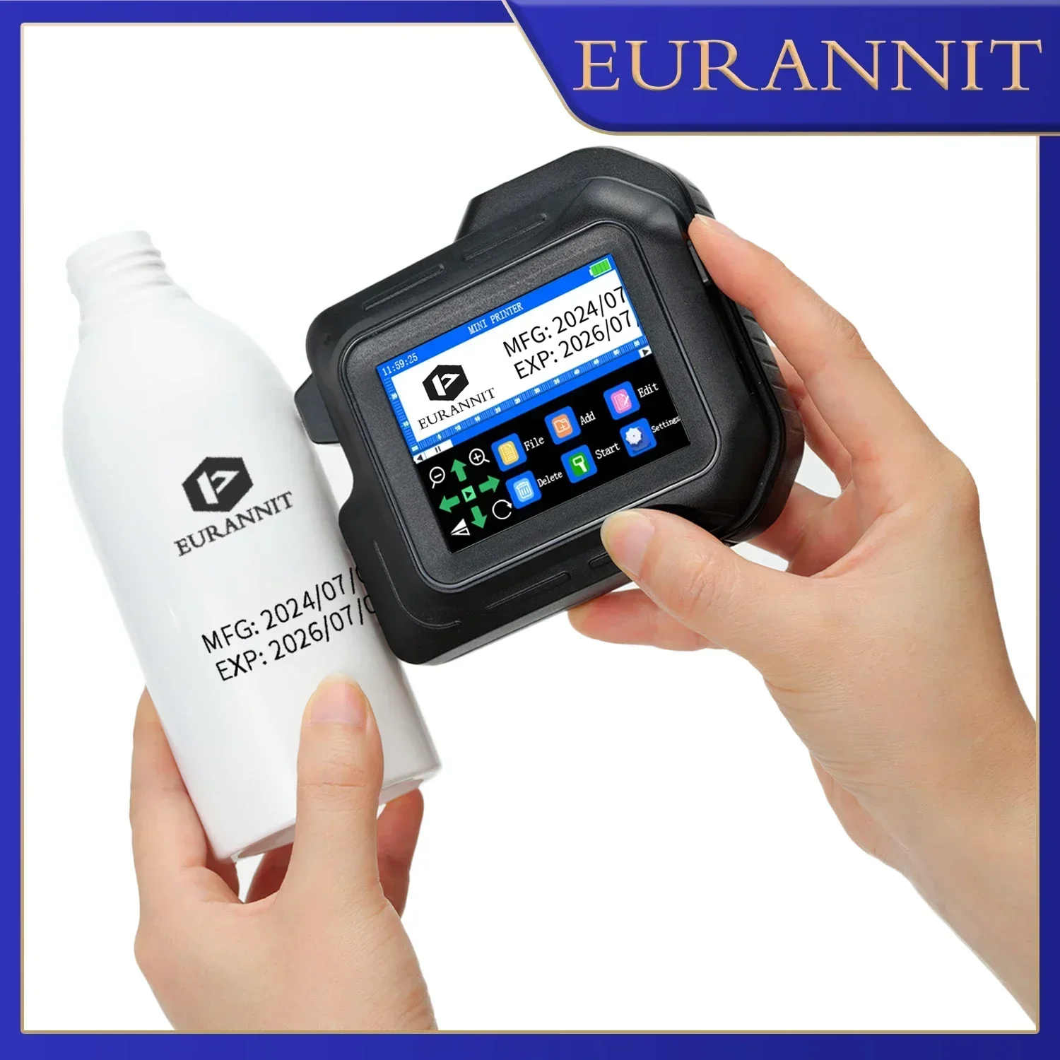 EURANNIT E98 12.7mm Portable Mini Printer 2.8inch Touchscreen Handheld Inkjet QR Barcode Logo Date Image Coding Machine