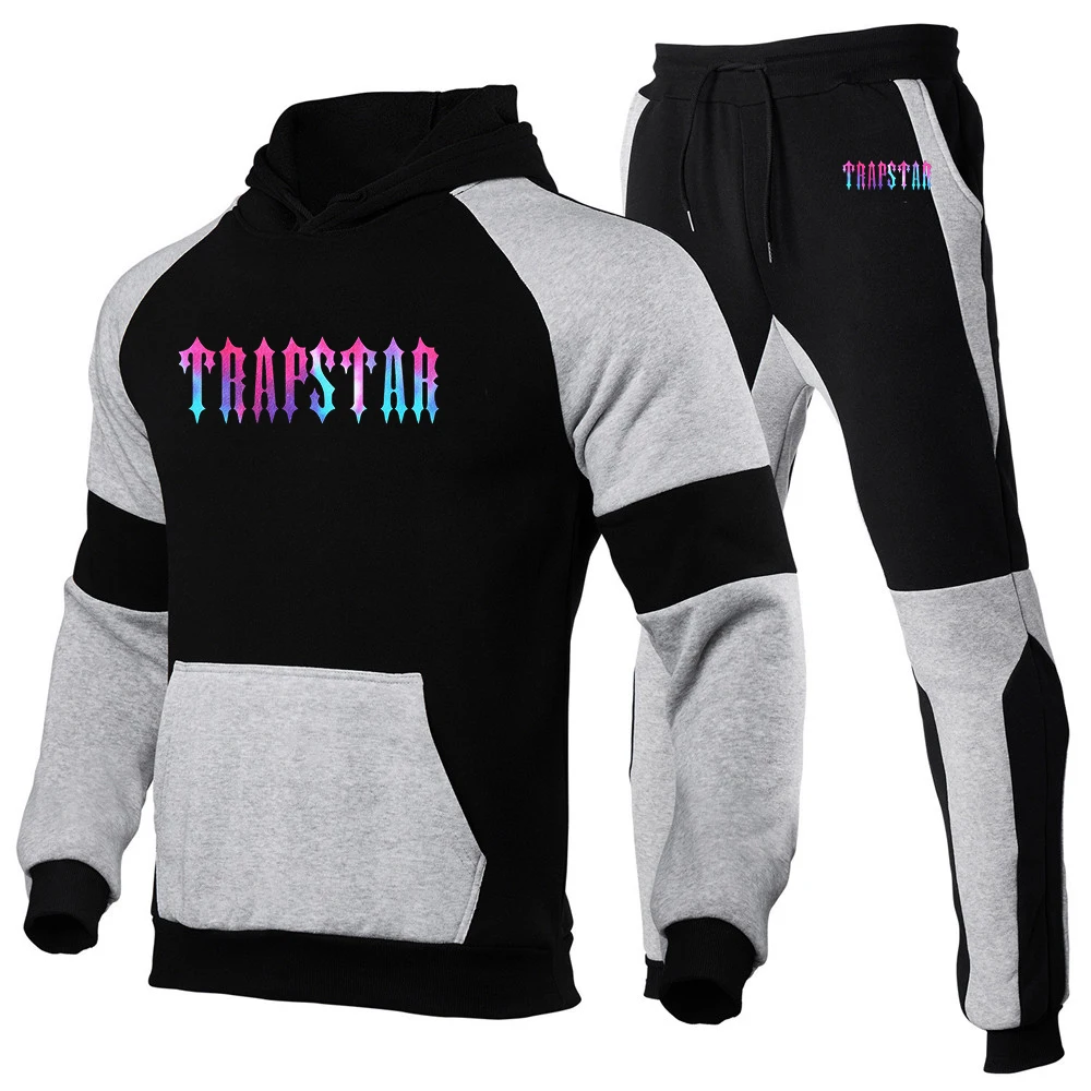 

Trapstar London 2022 Men's New Long Sleeves Splicing Tracksuits Hoodies Tops+Sweatpant Two Pieces Suit Hooded Casual Set Clothes